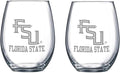 RFSJ Etched Satin Frost Logo Wine or Beverage Glass Set of 2 (Florida State Seminoles) 15 oz Clear