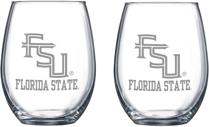 RFSJ Etched Satin Frost Logo Wine or Beverage Glass Set of 2 (Florida State Seminoles) 15 oz Clear